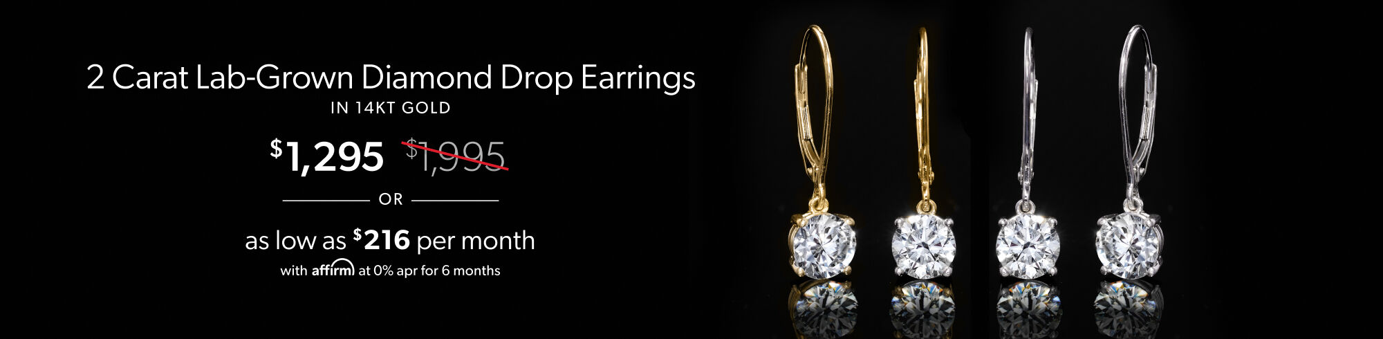 2 Carat Lab-Grown Diamond Drop Earrings in 14kt Gold