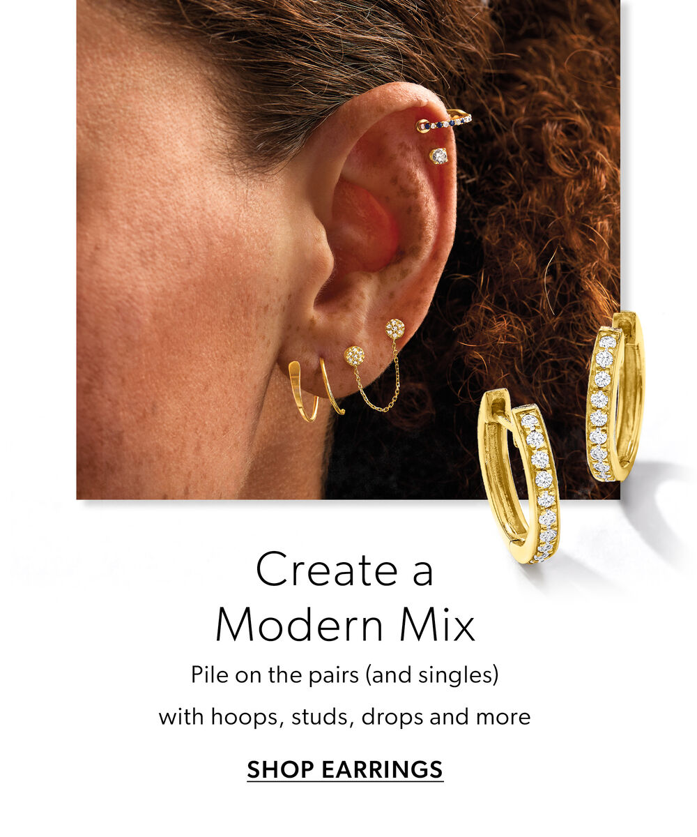 Create A Modern Mix. Pile On The Pairs (And Singles) With Hoops., Studs, Drops And More. Start Stacking Earrings