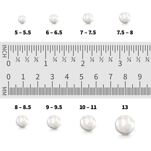 8 Pearl Sizes from 5mm to 13mm shown with ruler.