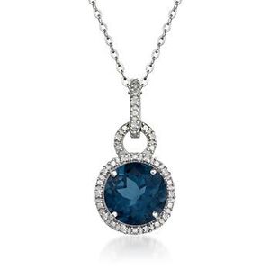 London Blue Topaz Pendant Necklace with Diamonds in Sterling Silver #769316