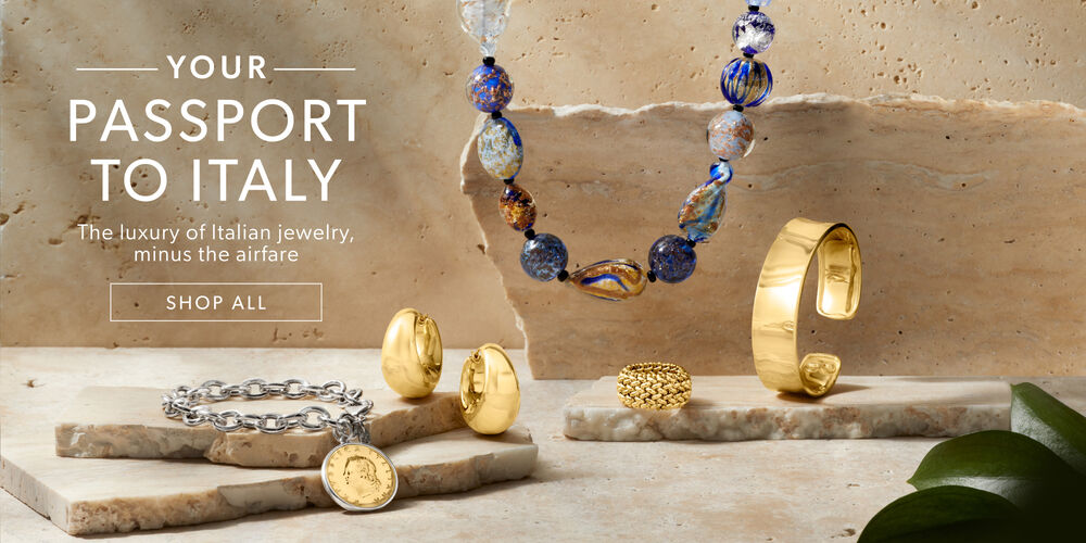 Your Passport to Italy -- The luxury of Italian jewelry, minus the airfare. Italian gold bracelet, earrings and ring shown.