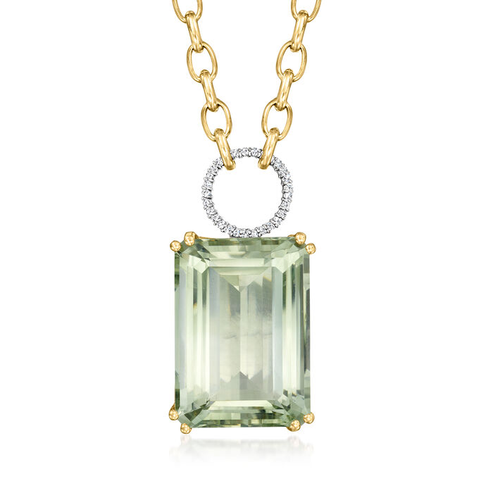 50.00 Carat Prasiolite Pendant Necklace with .23 ct. t.w. Diamonds in 14kt Two-Tone Gold