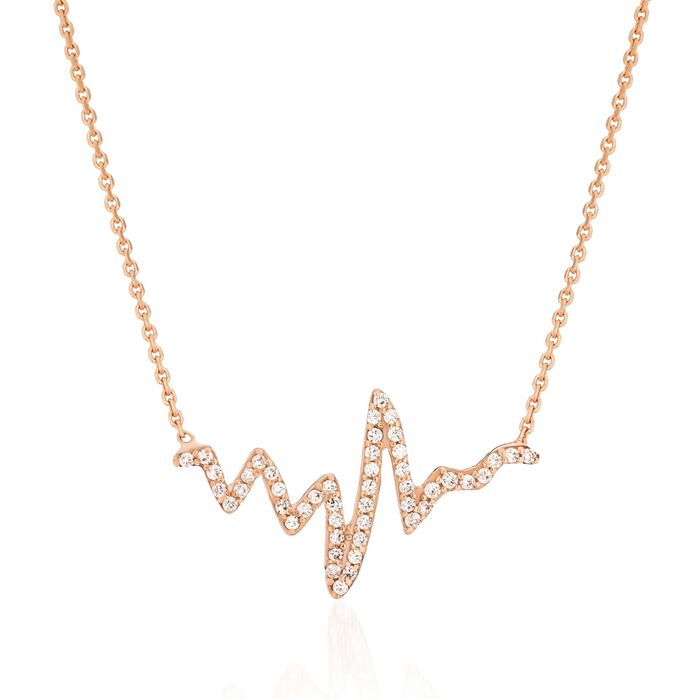 .25 ct. t.w. CZ Heartbeat Necklace in 14kt Rose Gold