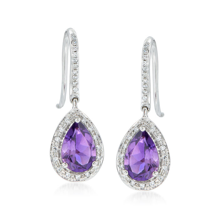 2.20 ct. t.w. Amethyst and .20 ct. t.w. Diamond Earrings in 14kt White Gold