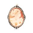 C. 1940 Vintage Shell Cameo and Cultured Seed Pearl Pin Pendant in 14kt Yellow Gold