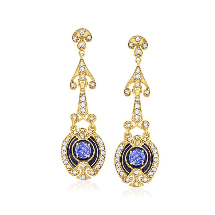 1.00 ct. t.w. Tanzanite Drop Earrings with .90 ct. t.w. White Zircon in 18kt Gold Over Sterling