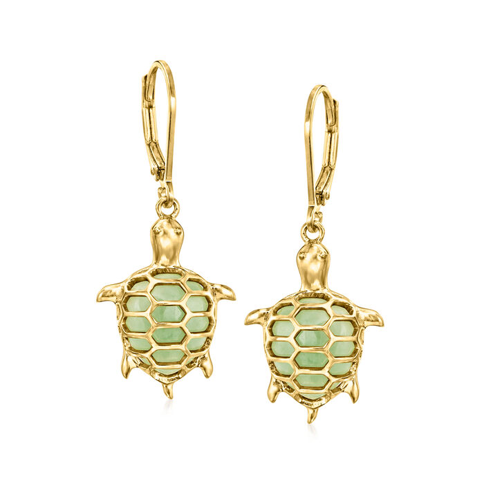 Jade Turtle Drop Earrings in 18kt Gold Over Sterling