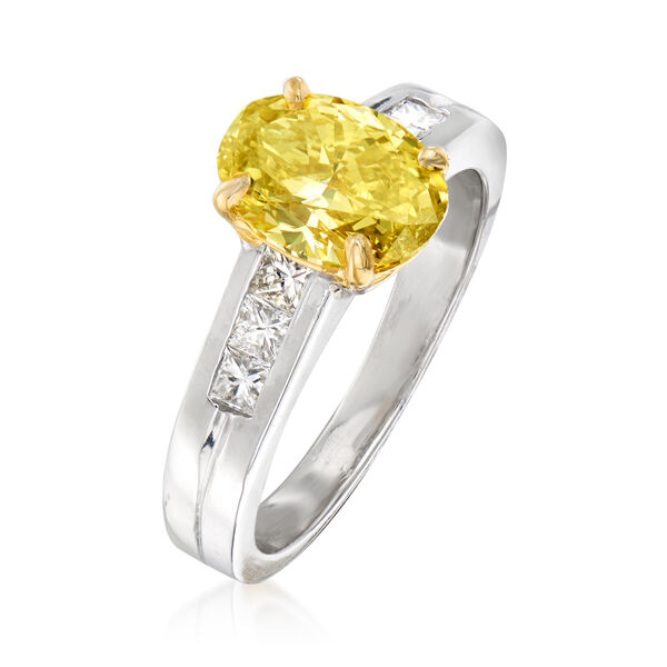 C. 2000 Vintage 1.99 Carat Certified Yellow Diamond and .50 ct. t.w. White Diamond Engagement Ring in Platinum and 14kt Yellow Gold. #937540