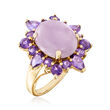 C. 1980 Vintage 12x10mm Lavender Jade and 1.55 ct. t.w. Amethyst Ring in 14kt Yellow Gold