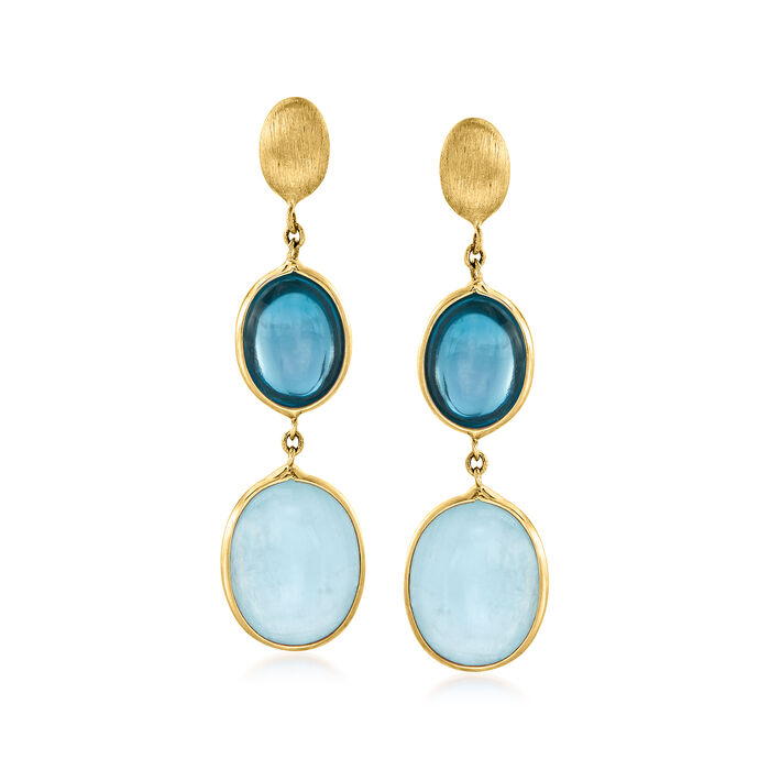 Italian 5.00 ct. t.w. Aquamarine and 3.00 ct. t.w. London Blue Topaz Drop Earrings in 14kt Yellow Gold