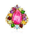4.40 Carat Pink Topaz and 1.90 ct. t.w. Multi-Gemstone Ring in 18kt Yellow Gold Over Sterling