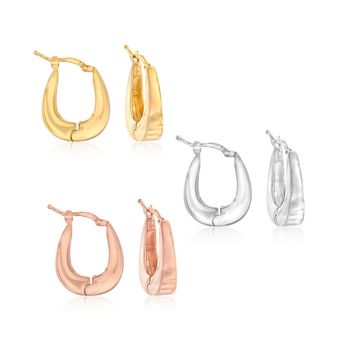 Italian Tri-Colored Sterling Silver Jewelry Set: Three Pairs of Hoop Earrings