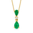 .60 ct. t.w. Emerald Pendant Necklace with Diamond Accent in 14kt Yellow Gold