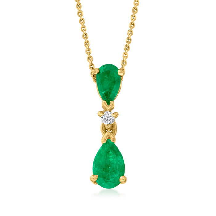 .60 ct. t.w. Emerald Pendant Necklace with Diamond Accent in 14kt Yellow Gold