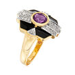 .70 Carat Amethyst and .10 ct. t.w. White Topaz Ring with Black Enamel in 18kt Gold Over Sterling