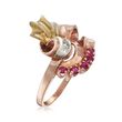 C. 1940 Vintage .35 ct. t.w. Ruby Swirl Ring With Diamond Accents in 14kt Tri-Colored Gold