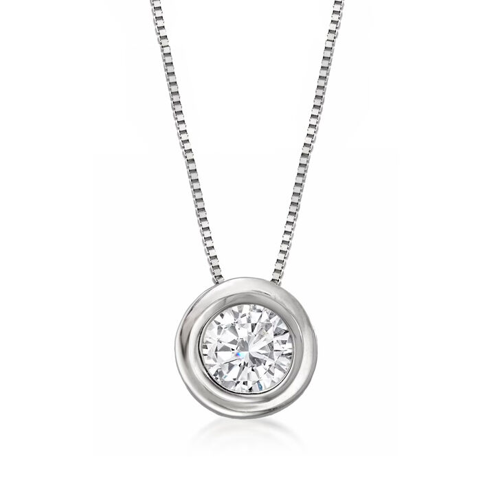 .50 Carat Double Bezel-Set Diamond Solitaire Necklace in 14kt White Gold