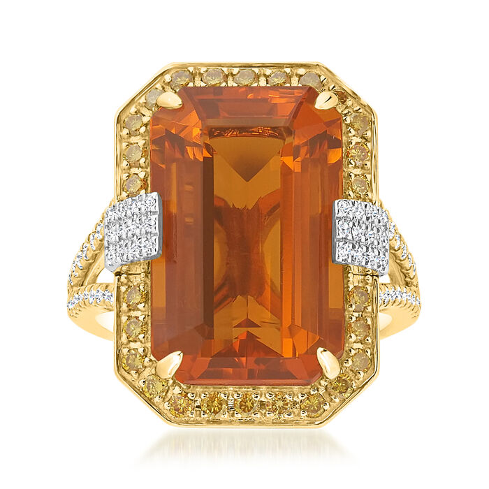 Fire Opal Ring with .72 ct. t.w. Yellow and White Diamonds in 18kt Two-Tone Gold