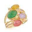 Multicolored Jade and .10 ct. t.w. White Zircon Ring in 18kt Gold Over Sterling