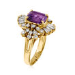 C. 1980 Vintage 1.90 Carat Amethyst and 1.20 ct. t.w. Diamond Ring in 14kt Yellow Gold