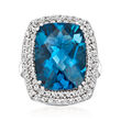 13.00 Carat London Blue Topaz and 1.01 ct. t.w. Diamond Ring in 14kt White Gold