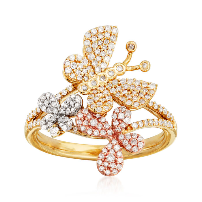 .50 ct. t.w. Diamond Butterfly Ring in 14kt Tri-Colored Gold | Ross-Simons
