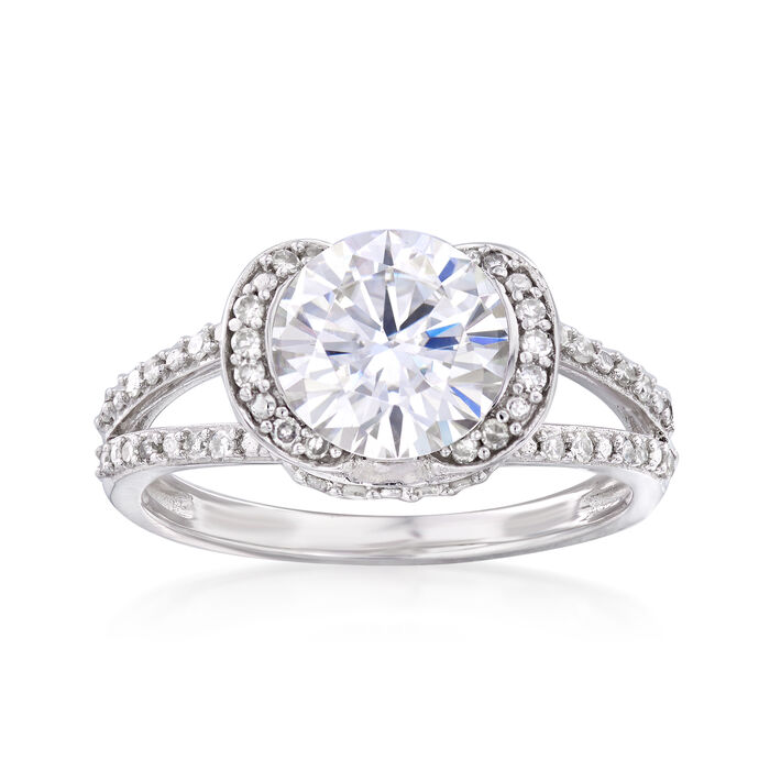 1.90 Carat Synthetic Moissanite Solitaire and .25 ct. t.w. Diamond Engagement Ring in 14kt White Gold