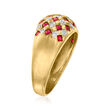 C. 1980 Vintage 1.15 ct. t.w. Ruby and .18 ct. t.w. Diamond Checkered Dome Ring in 18kt Yellow Gold