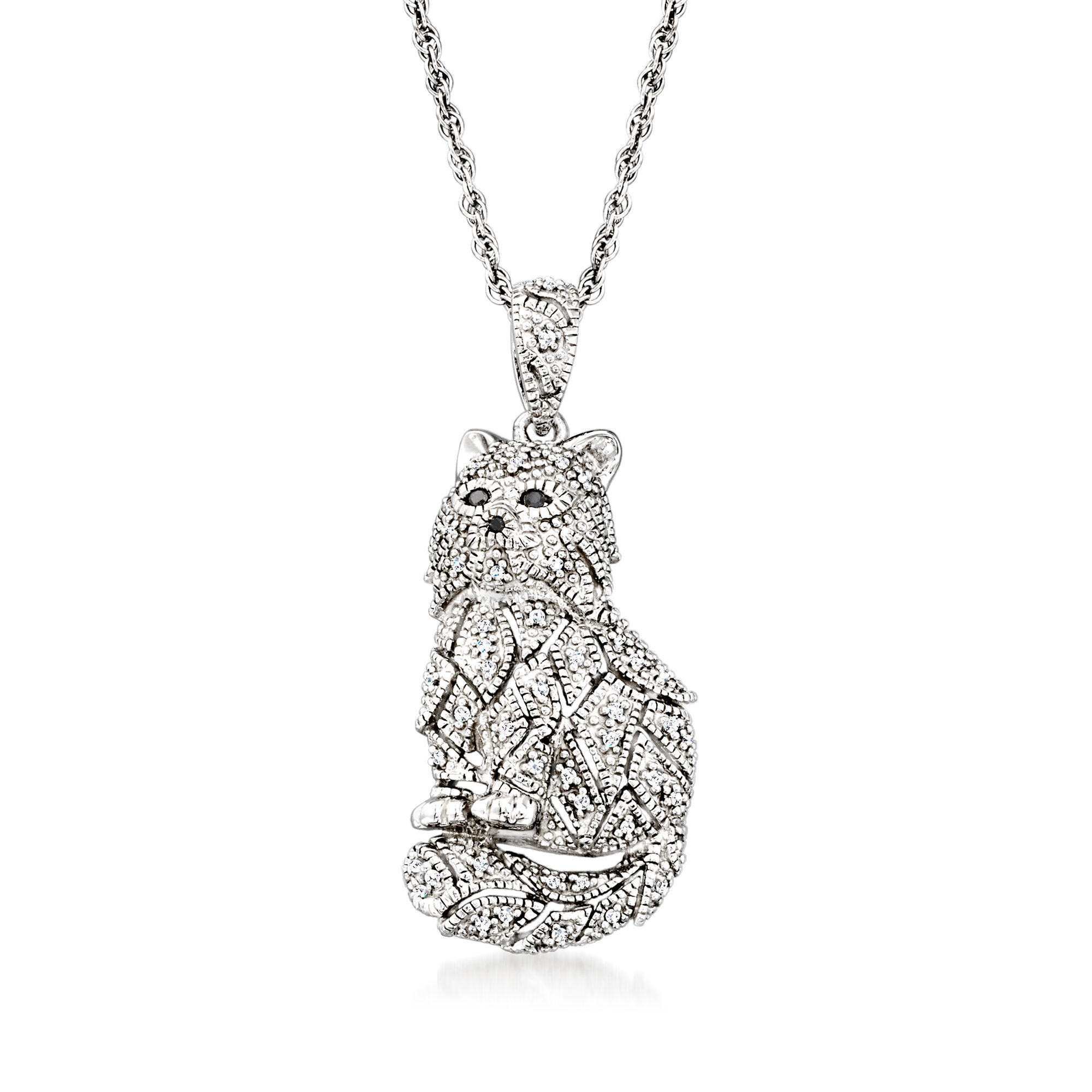 15 ct. t.w. Black and White Diamond Cat Pendant Necklace in 