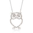 Diamond Accent Open Owl Necklace in Sterling Silver