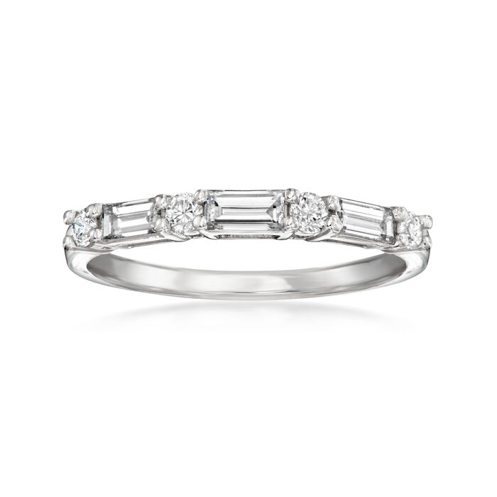 .56 ct. t.w. Round and Baguette Diamond Ring in 14kt White Gold