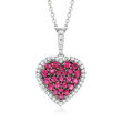 1.30 ct. t.w. Ruby and .30 ct. t.w. White Zircon Heart Pendant Necklace in Sterling Silver