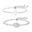 Sterling Silver Jewelry Set: Two Religious Symbol Bolo Bracelets