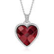 18.00 Carat Simulated Ruby Heart Pendant Necklace with CZ Accents in Sterling Silver