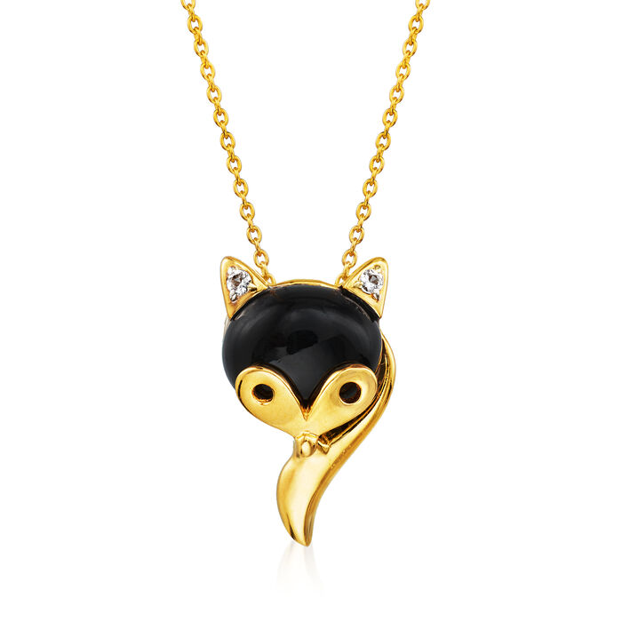 Onyx Fox Pendant Necklace in 18kt Gold Over Sterling