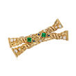 C. 1980 Vintage .90 ct. t.w. Emerald and 1.10 ct. t.w. Diamond Crisscross Bar Pin with Sapphires in 12kt Gold