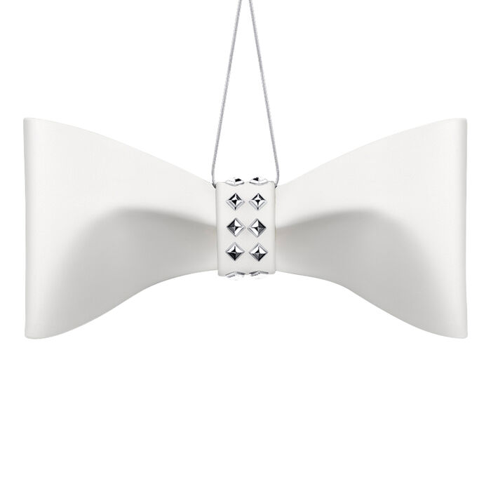Crystamas White Lambskin Leather Bow Ornament with White Gold Tone Studs