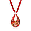 Italian Red Murano Pendant Necklace with 18kt Gold Over Sterling