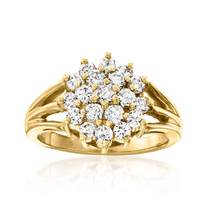 C. 1980 Vintage 1.10 ct. t.w. Diamond Cluster Ring in 14kt Yellow Gold