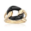 Black Jade Link Ring in 14kt Yellow Gold