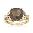 C. 1980 Vintage 4.00 Carat Smoky Quartz Ring with Diamond Accents in 14kt Yellow Gold