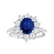 C. 1990 Vintage 2.12 Carat Sapphire and 1.40 ct. t.w. Diamond Ring in Platinum