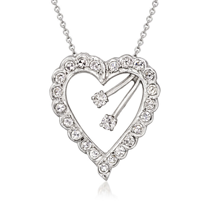 C. 1980 Vintage .81 ct. t.w. Diamond Heart Pendant Necklace in 14kt White Gold