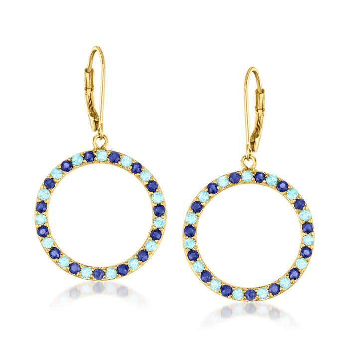 1.20 ct. t.w. Swiss Blue Topaz and 1.10 ct. t.w. Sapphire Eternity Circle Drop Earrings in 18kt Gold Over Sterling