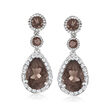 6.16 ct. t.w. Smoky Quartz and .79 ct. t.w. White Topaz Drop Earrings in Sterling Silver
