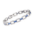 C. 1980 Vintage 3.83 ct. t.w. Sapphire and 1.49 ct. t.w. Diamond Link Bracelet in 18kt White Gold