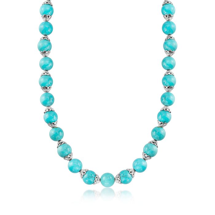 11.5-12mm Simulated Turquoise Bead Necklace in Sterling Silver