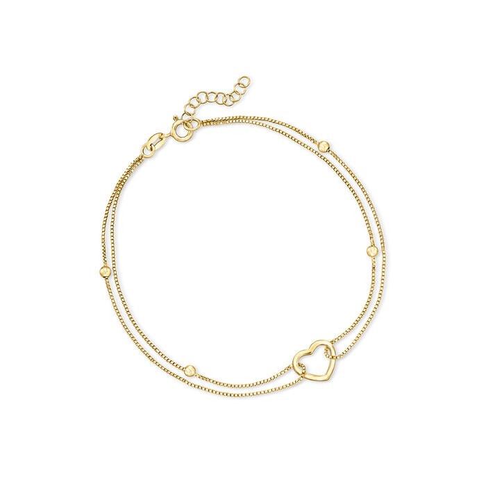 18kt Gold Over Sterling Heart and Bead Anklet