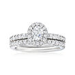 1.33 ct. t.w. Diamond Bridal Set: Engagement and Wedding Rings in 14kt White Gold