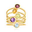 1.60 ct. t.w. Multi-Gemstone Jewelry Set: Five Rings in 18kt Gold Over Sterling